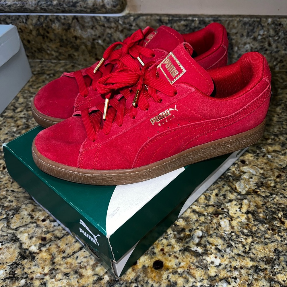 Puma Red Suede Sneakers
